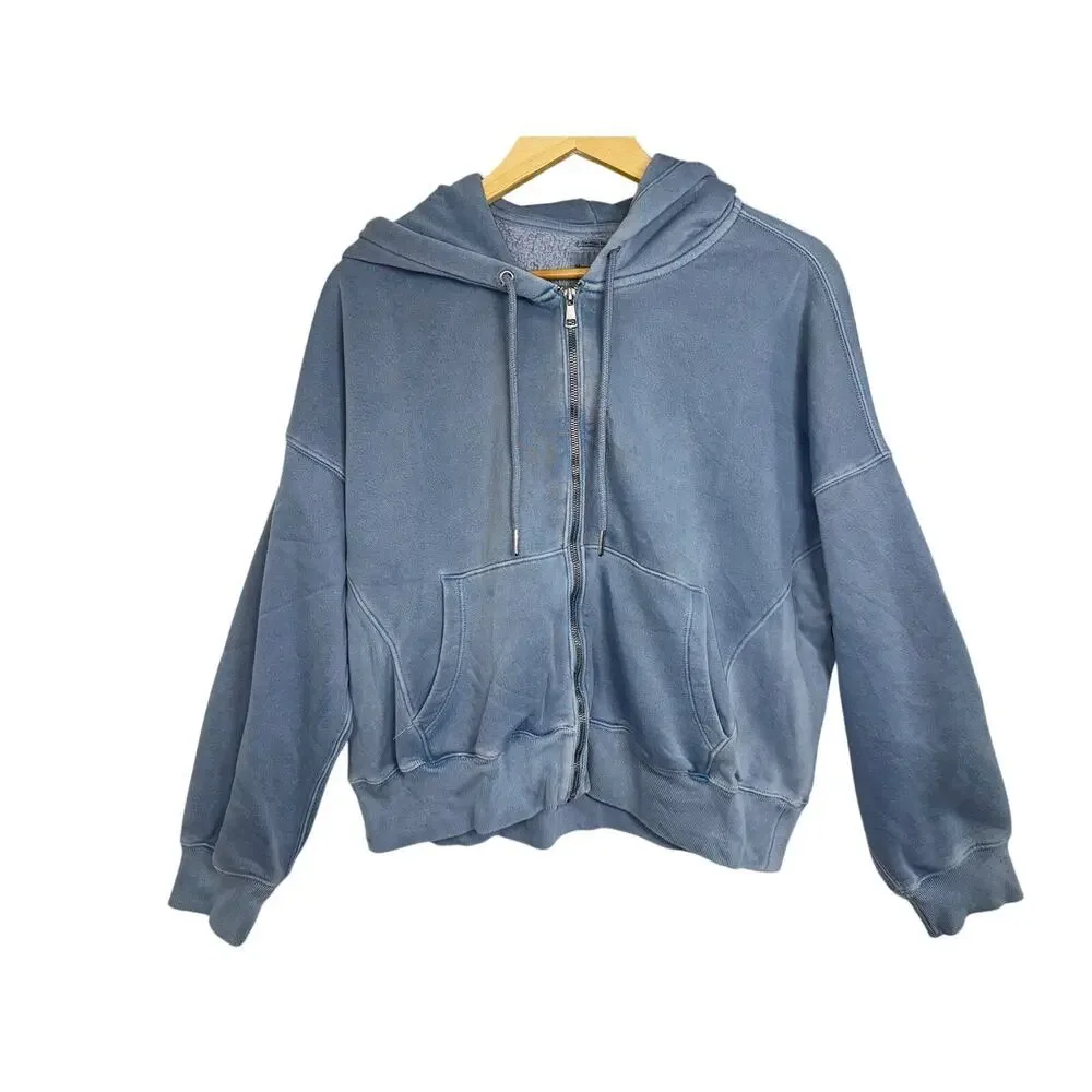 Abercrombie & Fitch Soft AF Max Essential Blue Full Zip Hoodie Sweatshirt Size L